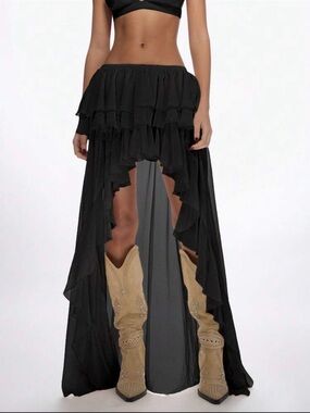 Missguided Black High-Low Ruffle Maxi Skirt NEW